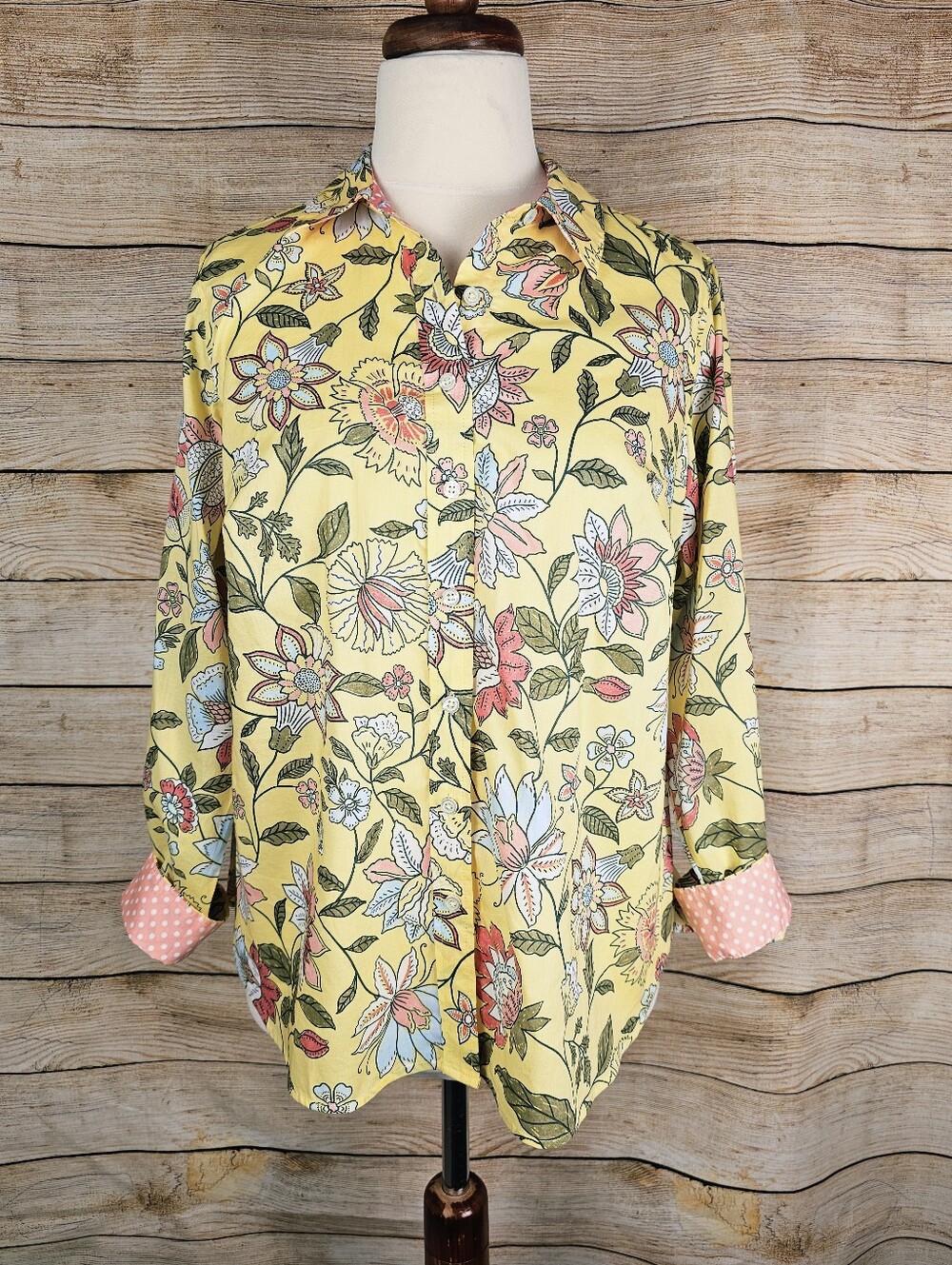 Talbots Floral Print Long Sleeve Button Down Cotton Shirt Blouse Size 1X Petite